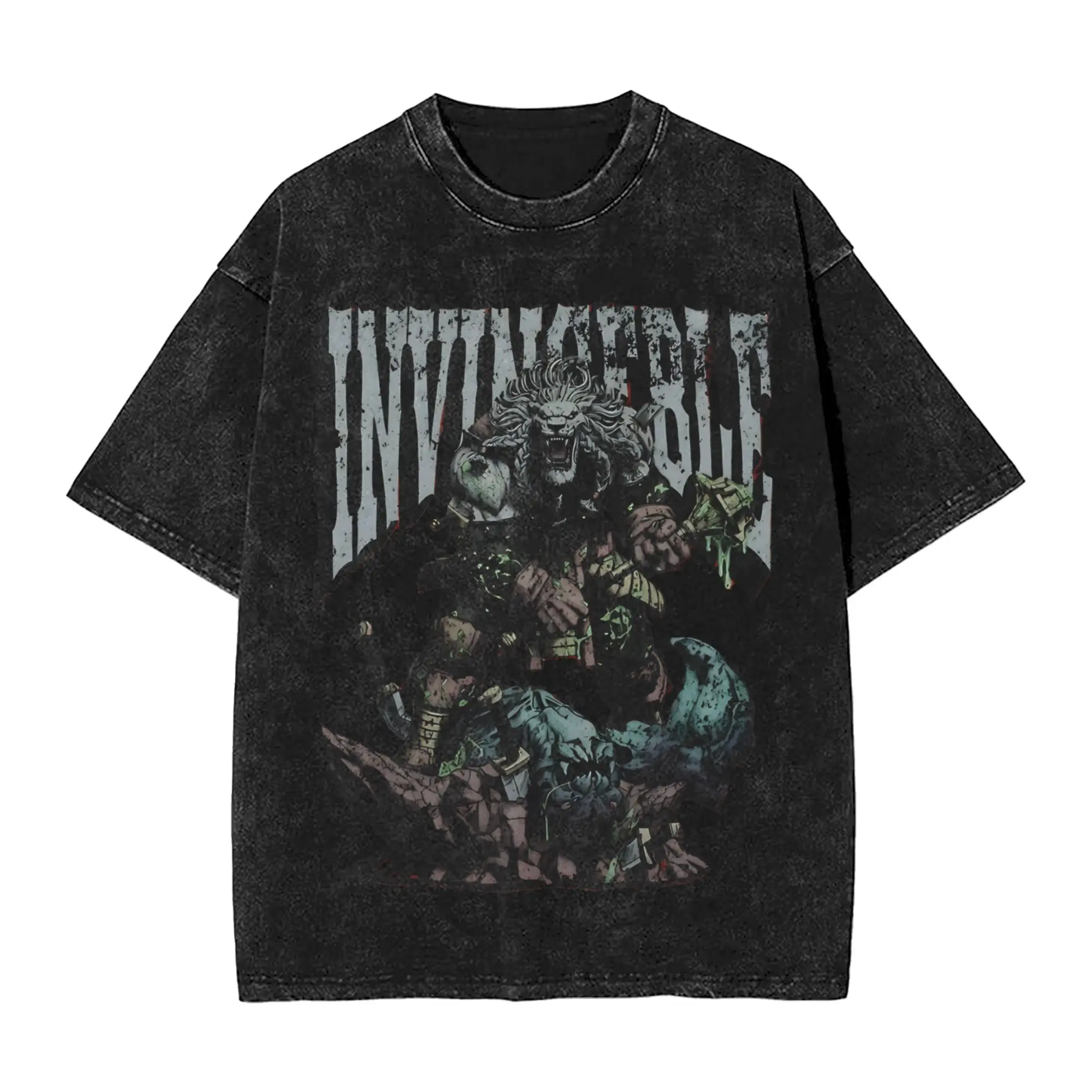 Invincible Cartoon Comic Washed Streetwear HipHop Oversized T-Shirt
