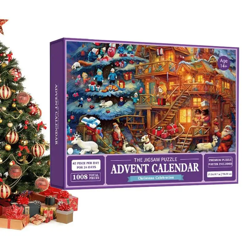 

Advent Calendar 2023 portable Jigsaw Puzzles 24 Parts 1008 Pieces Jigsaw Puzzles Gift Christmas Countdown Calendar for Christmas