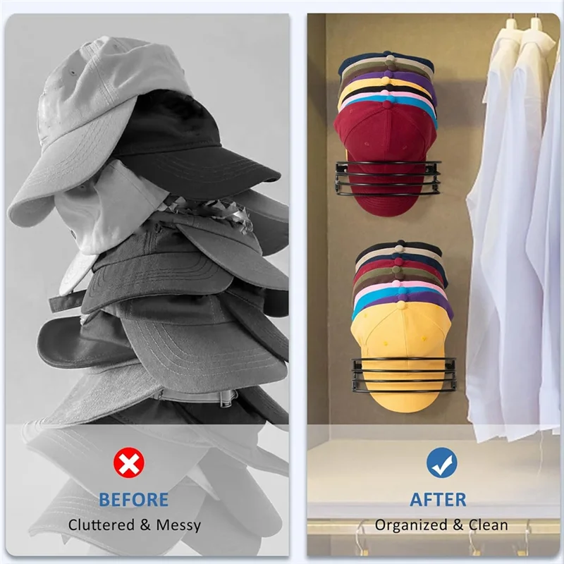 2Pcs Wall Hat Rack Baseball Hat Rack For Wall, Door And Closet, Metal Hat Organizers For Baseball Caps, Ball Cap Holder 3