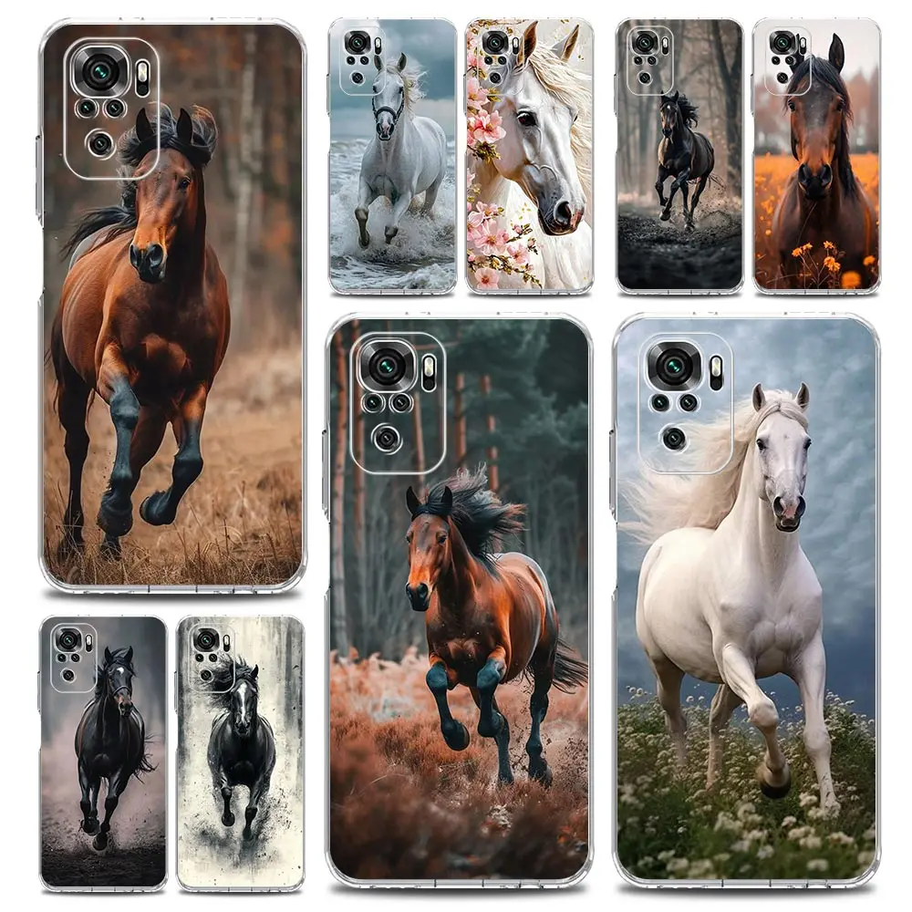 Galloping Horses Design TPU Phone Case - Black & White