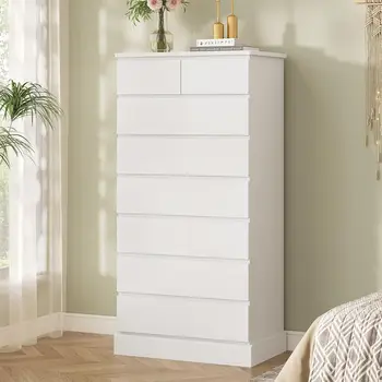 White 8-Drawer Tall Dresser – Modern Storage Chest 1