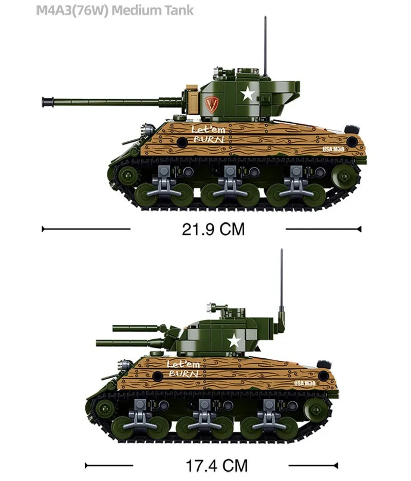 Sluban 715PCs M4A3  ũ  긯, WW2 Ŭ  Ⱙ ũ ǱԾ   Ʈ,   DIY 峭
