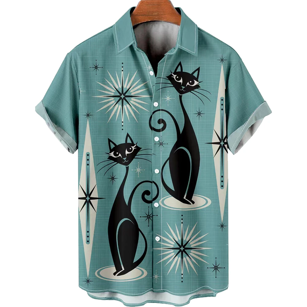 2023 men's shirt animal cat print shirt pattern T shirt fashion short