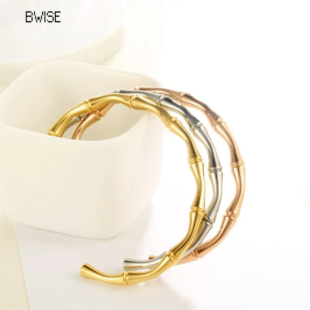 Bwise Stainless Steel Gold Color Bamboo Joint Bangles 2023 Trend Bracelet For Women Men Romantic Party Gift Fashion Jewelry 2