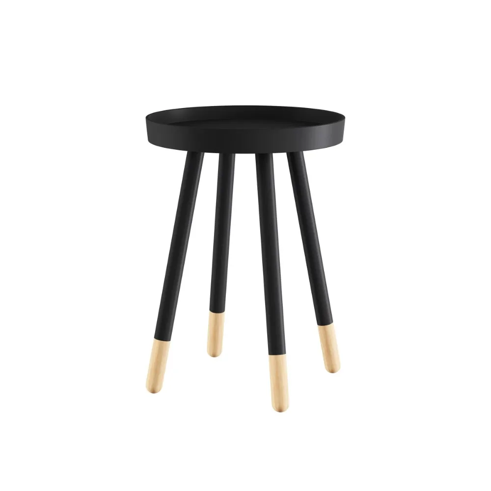 

Home Round End Table with Removable Tray Top, Black Living Room Furniture