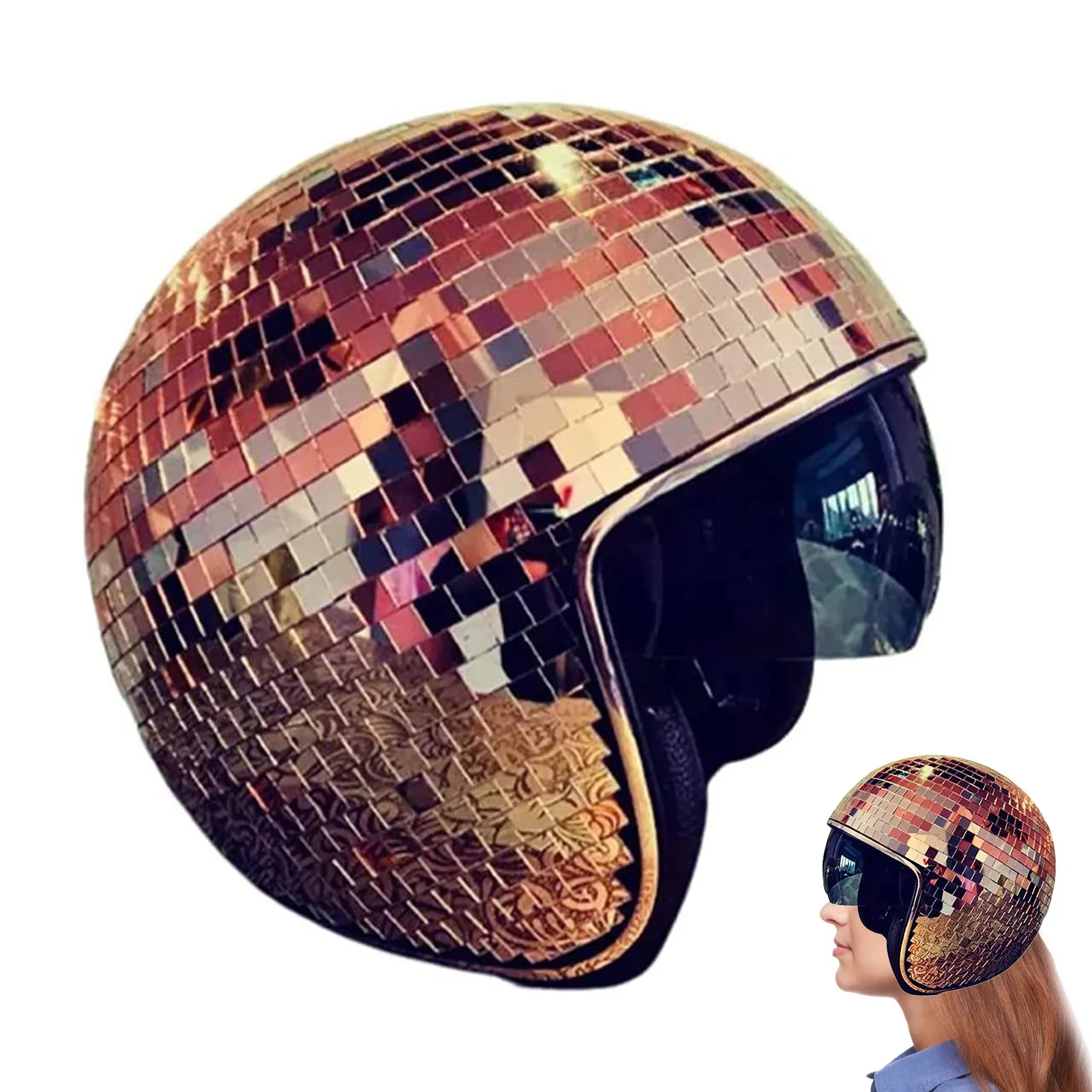 Disco Ball Helmets Disco Ball Hat With Retractable Visor Full Mirror