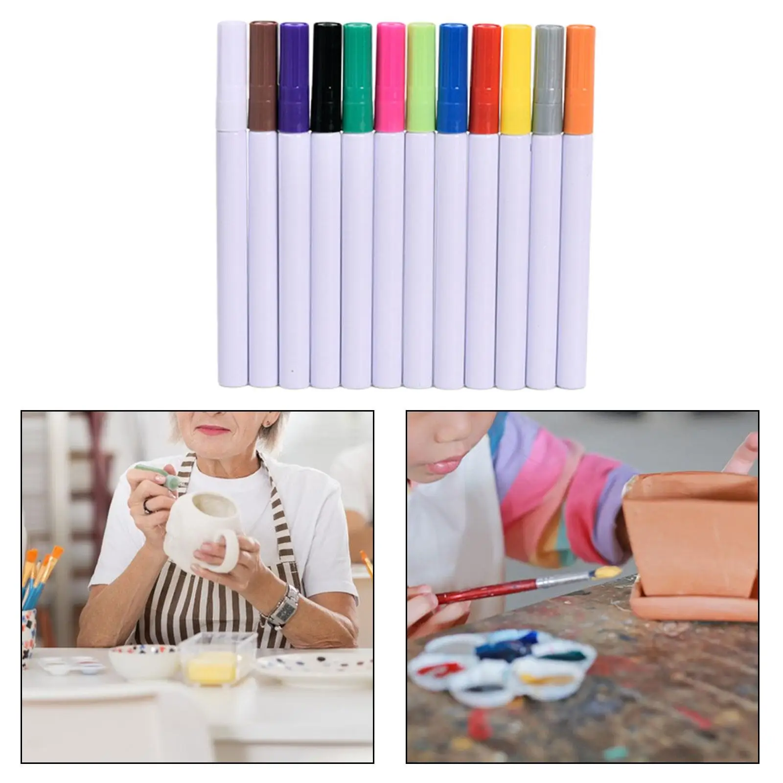 12Pcs Pottery Art Overglaze Marker Pen Pottery Painting Special Pen Dot Painting Craft Pottery Tools Paint Pens for DIY Crafts