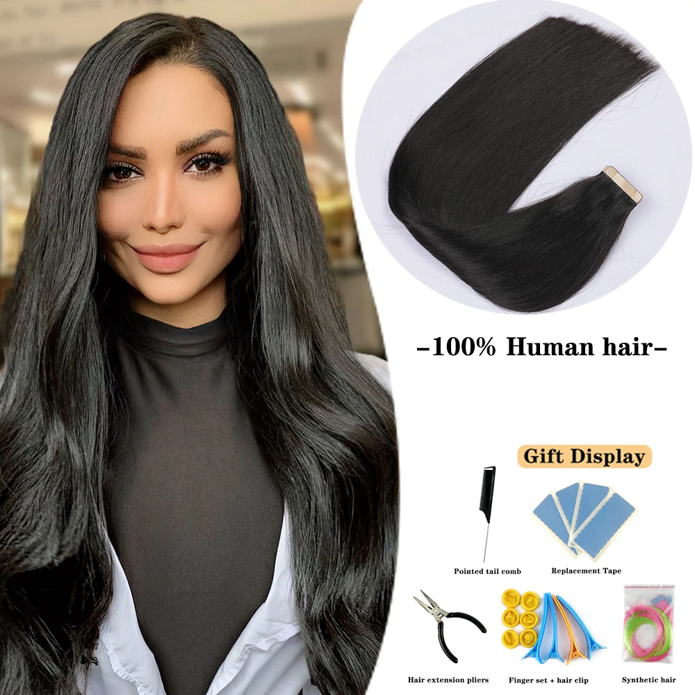 ShowCoco Tape In Human Hair Extensions Invisible Seamless Skin Weft Straight Hair Machine Remy