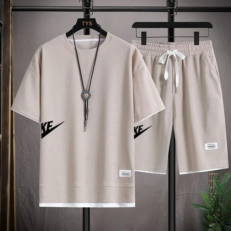 Sports Set Sports Suit Tracksuit Set Outdoor Suit Set Hawaiian Shirt And Shorts Set Shirt And Shorts Set Shirt Set Men's Summer Short-sleeved T-shirt + Five-point Shorts Two-piece Set