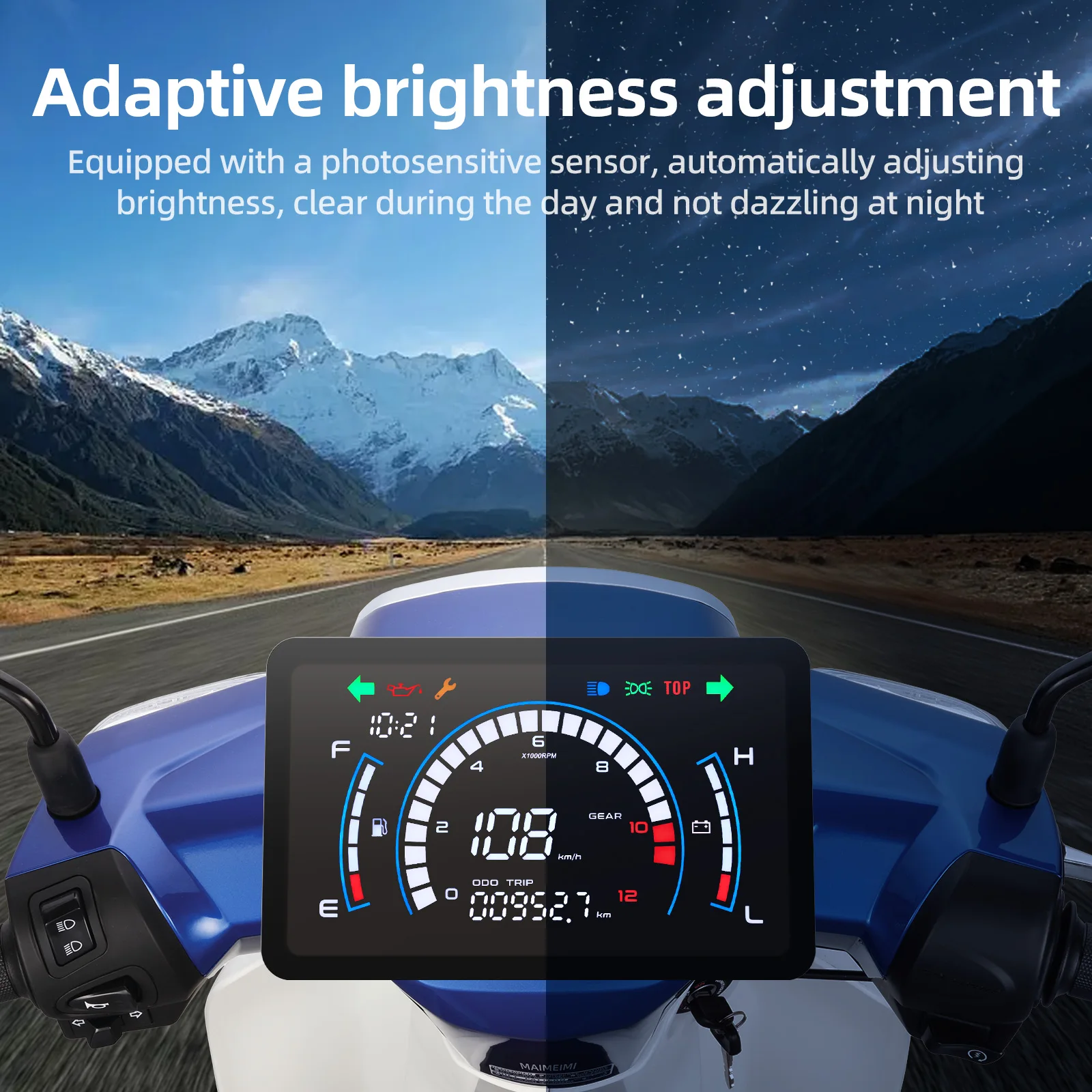 Motorcycle Digital Speedometer Voltage Fuel Gauge Motorbike Dashboard Full Digit