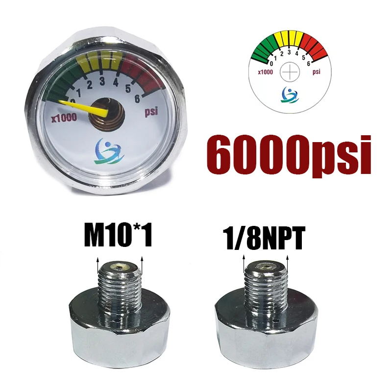 Mini Gauge Manometer 1inch 25mm Hand Pump HPA 300psi 1500psi 3000psi 5000psi 6000psi 1/8NPT M10*1 hand pump