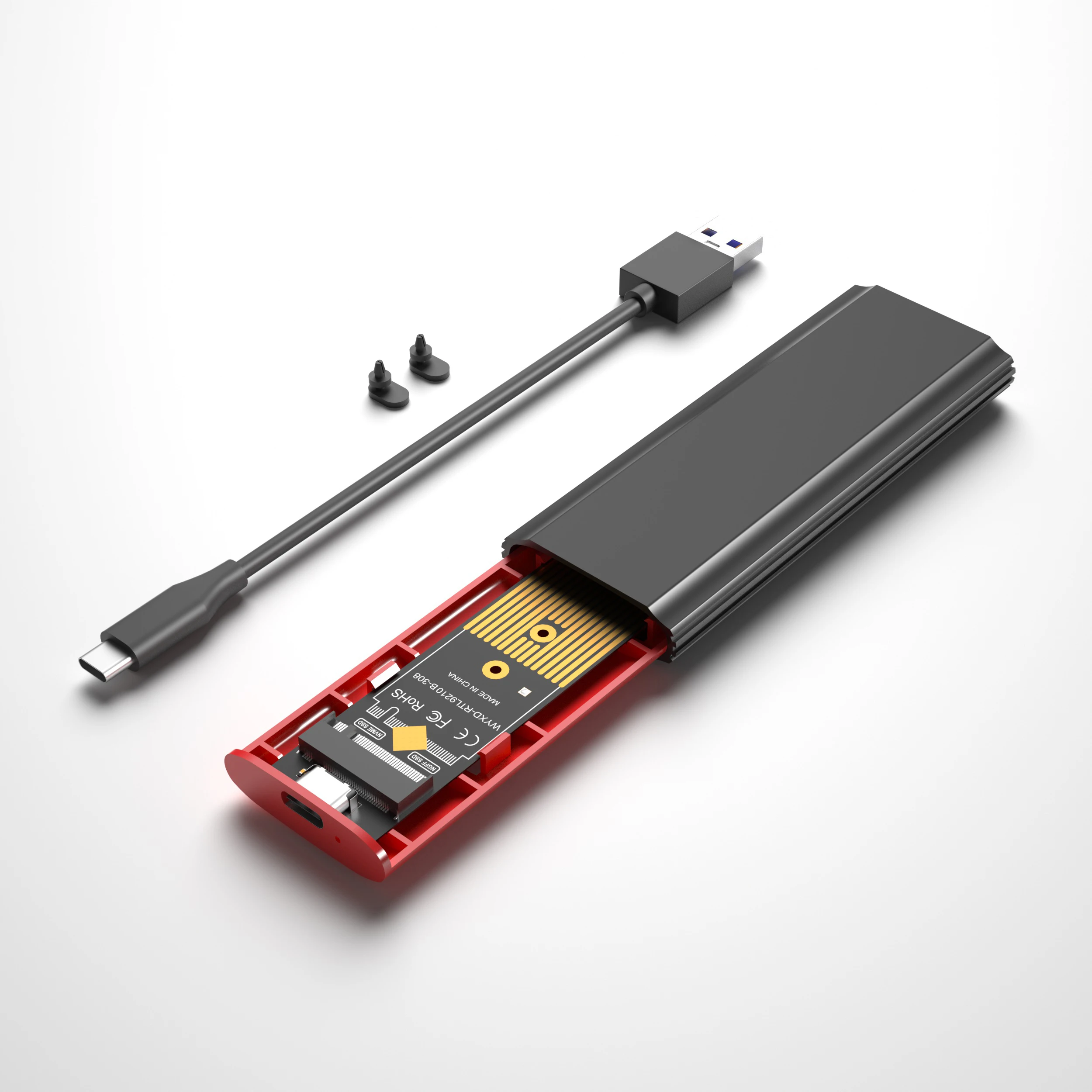 M2 NVMe SSD Enclosure 10Gbps SSD Box M.2 NVME NGFF SATA to USB 3.1 Enclosure Tool Free External Adapter Type-C Cable