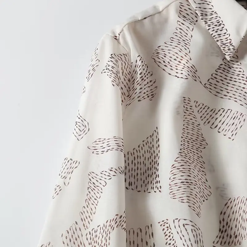 Dave&Di Autumn New Printed Chiffon Shirt French Fashion Elegant Retro Printed Casual Abstract Long Sleeve Shirt Top Women