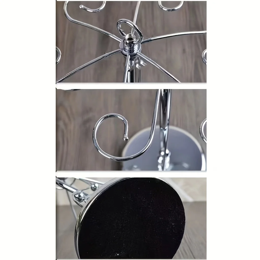 Countertop Wine Glass Holder Freestanding Tabletop Tall Glass Storage Rack with 6 Hooks (Silver) 6