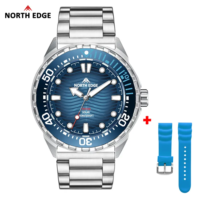 NORTH EDGE TRITON-TI Titanium Stainless Solar-Powered Diving Watch Luxury Quartz Watches For Men 300M Waterproof 180+ Day Power - Image 11