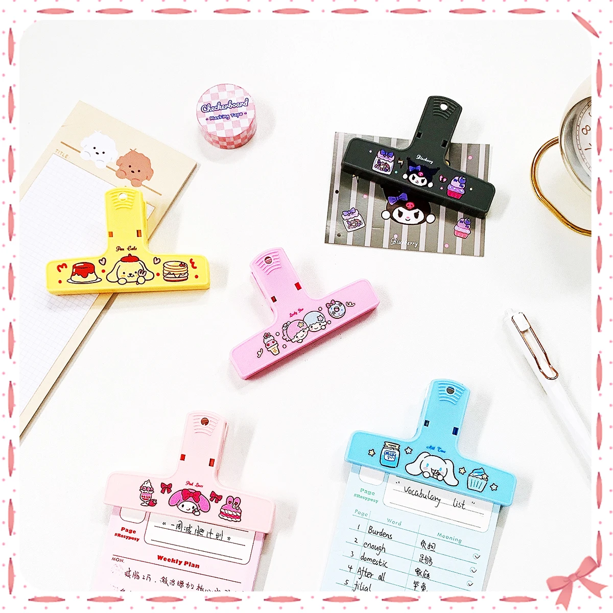 

Sanrioed Bill Clips Kawaii Multipurpose Home Anime My Melody Kuromi Cinnamoroll Storing Documents Serrated Jaw Girlish Gifts Toy