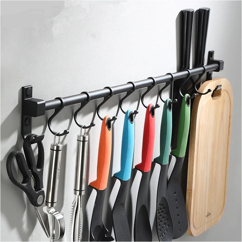 Kitchen Storage Rack Bathroom Accessories Movable Hook Wall Mounted Hanging Holder Space Aluminum Household Tool Organizer Shelf