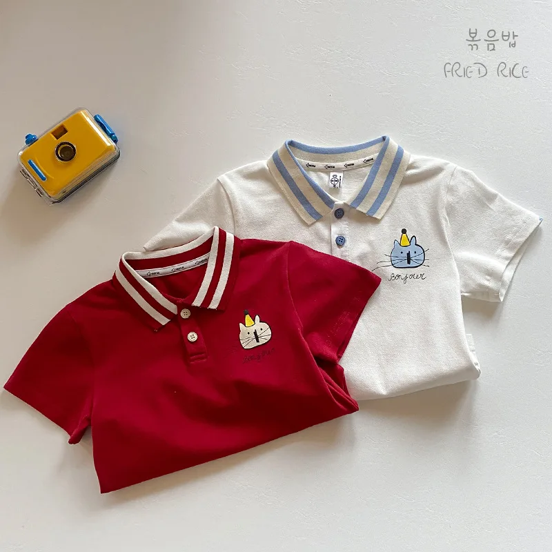 

Детская одежда с мультяшным принтом, короткий рукав, лето 2024, для мальчиков и девочек, корейский стиль, короткий рукав, хлопковый мягкий Свободный Топ