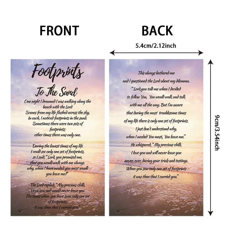 100 stücke Massen zählung von Fußabdrücken in den Sand gedicht geschenken-Taschen gebets karte-christliche Lesezeichen-Brieftaschen karten. – Detail 2