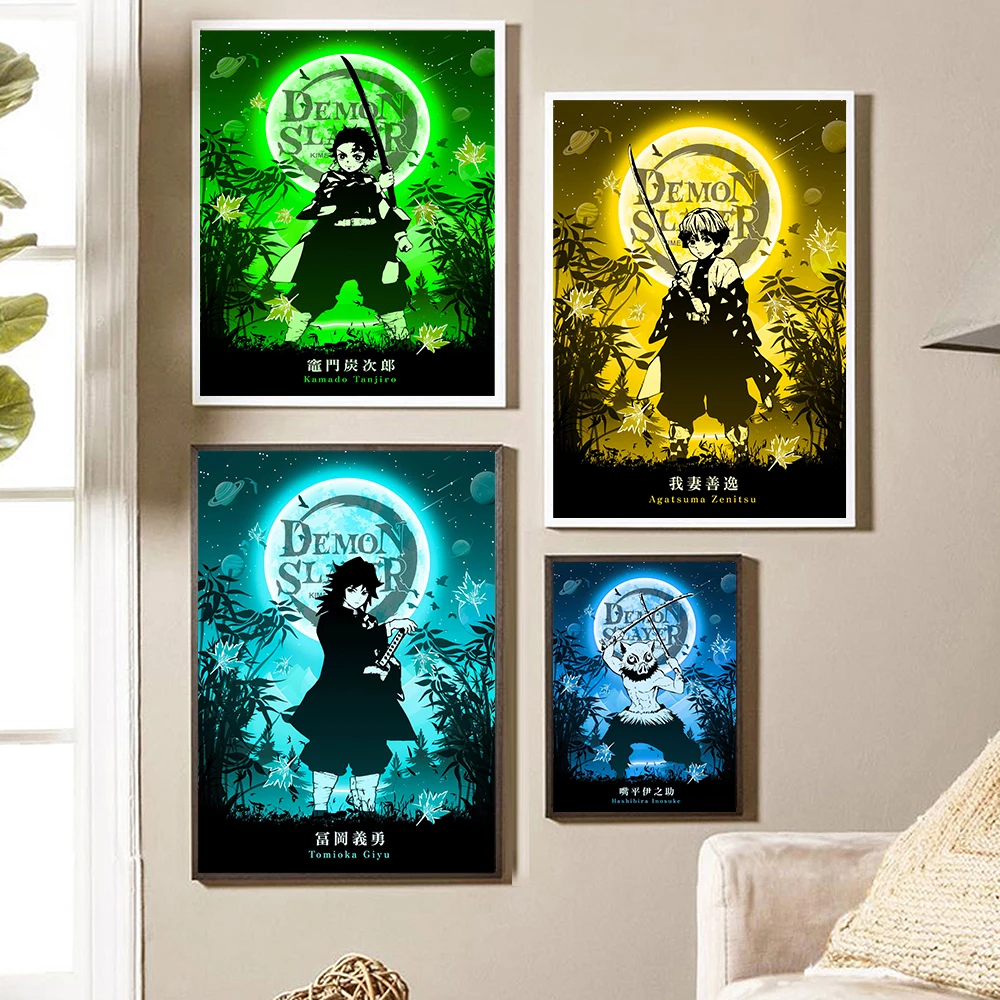 

Abstract Colorful Cartoon Posters Bamboo Moon Demon Slayer Canvas Painting Tanjirou Mural Wall Art Bedroom Home Interior Decor