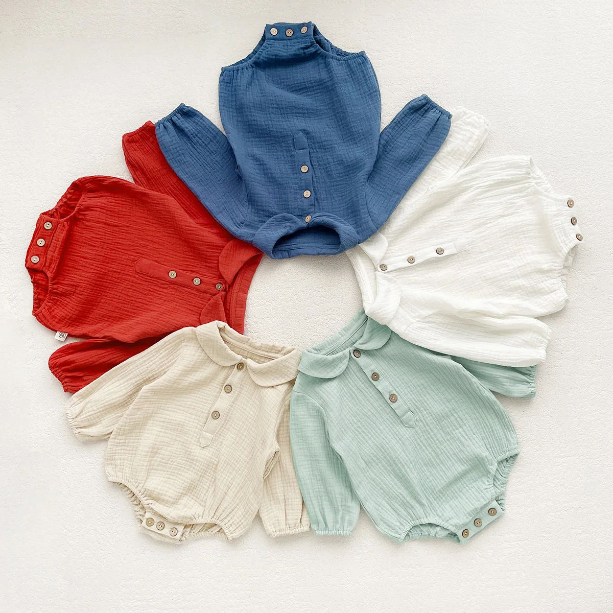 Baby Solid Color Romper Infant Boys Girls Baby Lapel Bodysuit Cotton Soft Jumpsuit 0-24 Months 4