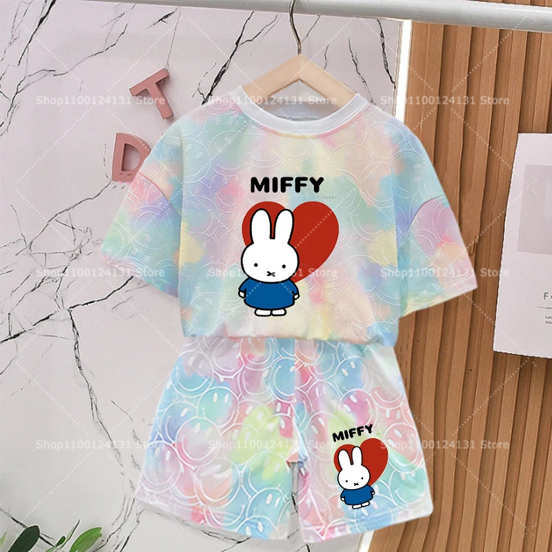 Miffy's Rabbit Summer Baby Girl Outfit - Cute Tie-Dye Smile T-Shirt & Shorts Set