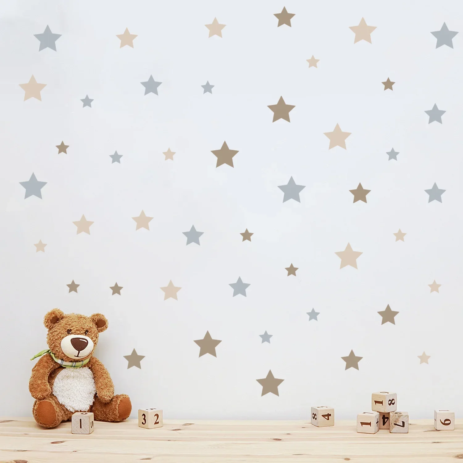 47Pcs Cute Cartoon Morandi Color Star Wall Sticker Girls Boys Kid Bedroom Baby Toy Room Living Room Wall DIY Beautify Decoration