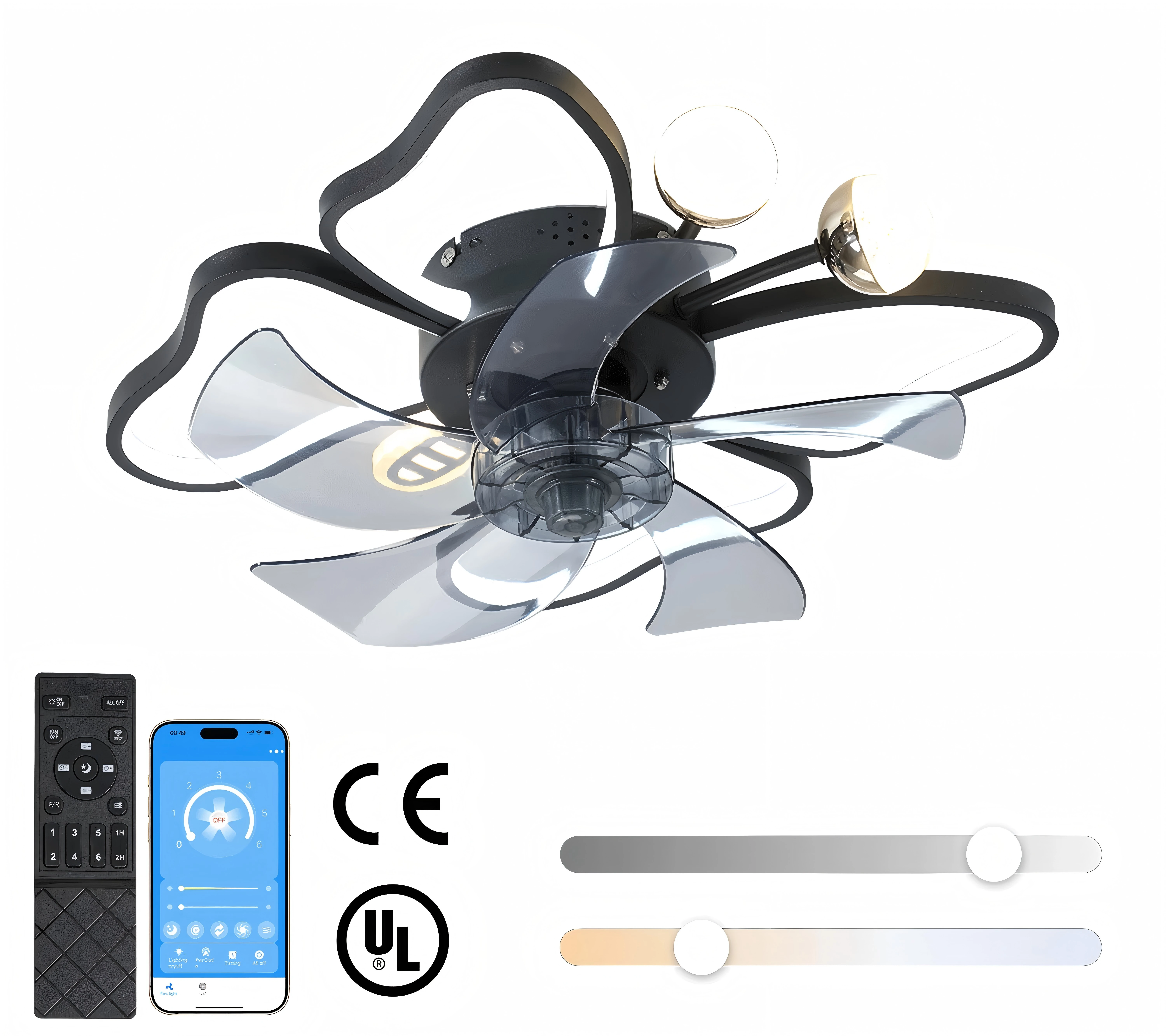 Butterflies LED lights Modern Ceiling Fan ,Transparent Blades, 6-Speed Remote Control,Stylish Low-Profile Design