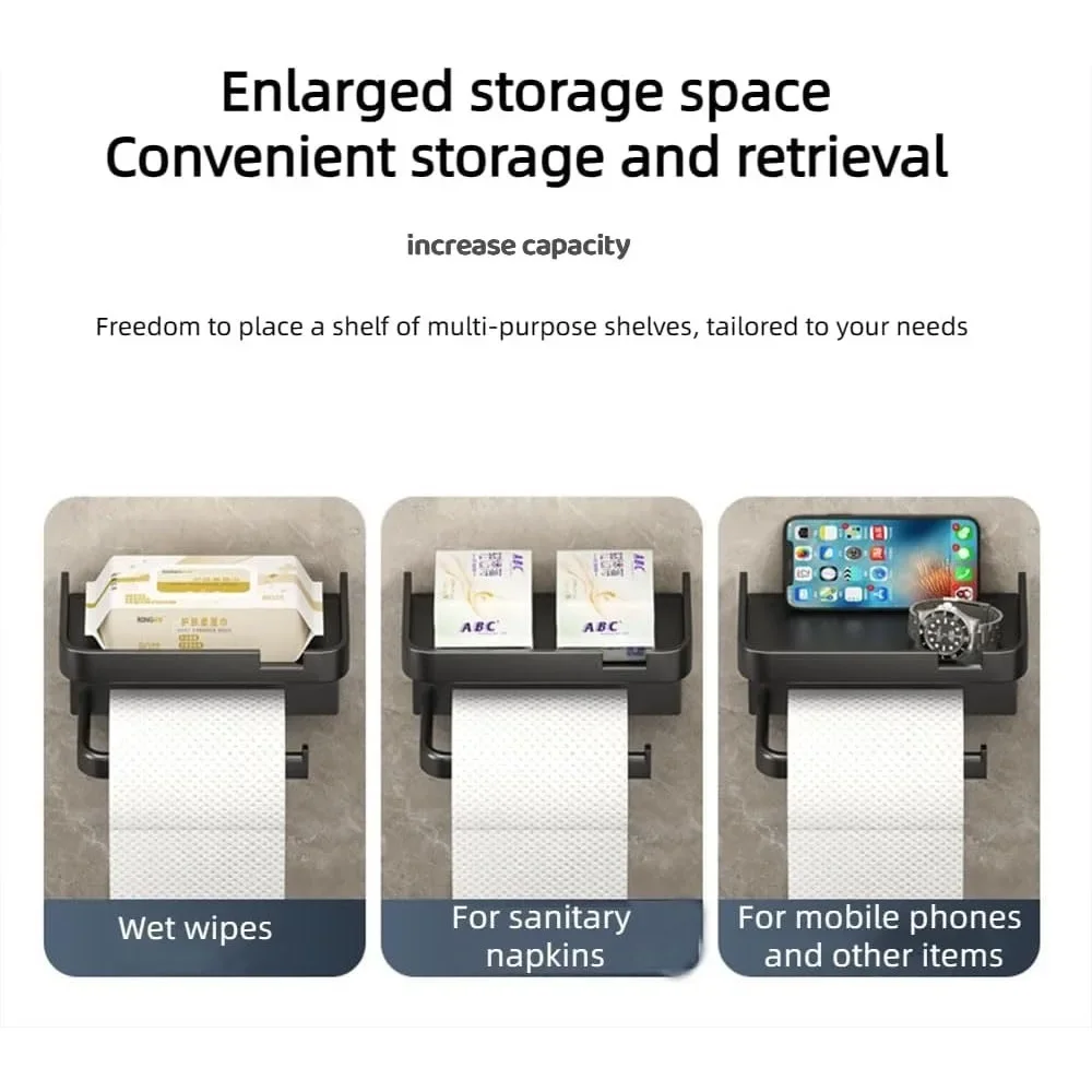 Black and White Gray Storage Rack Kitchen Towel Toilet Paper Rack Plastic Bathroom Wall Roll Paper Mobile Phone Storage