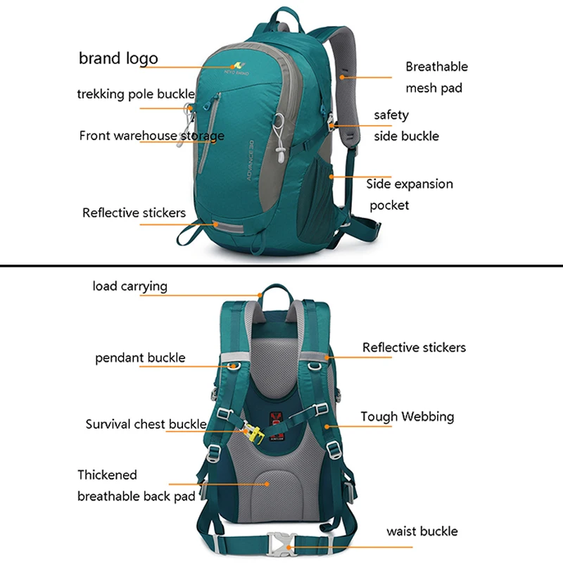 30l Men Women Outdoor Fishing Bags Waterproof Travel Trekking Backpack  Climbing Hiking Camping Rucksack Tactical Sports Bags