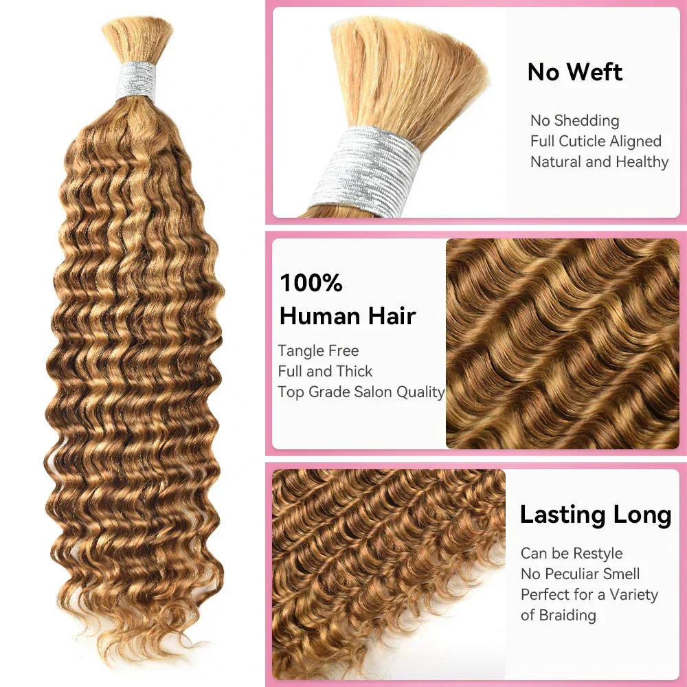 P27/30 Deep Wave Boho Braids Human Hair Bulk Braiding Hair 100g/Pc 16-26 Inch For Women Brazilian Virgin Hair Full End No Weft 4