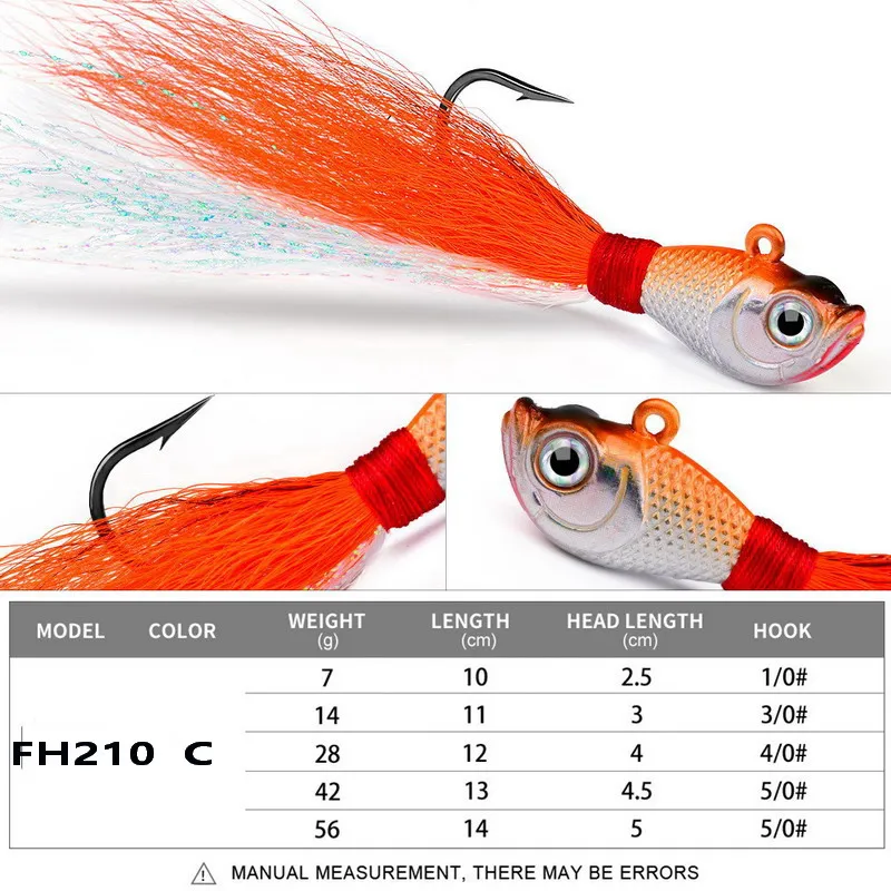 Bucktail Jigs Kopfhaken 3D Augen Köder 7g 10g 14g Hirschhaar Federhaken Bart Jigging Köder Angeln – Detail 9