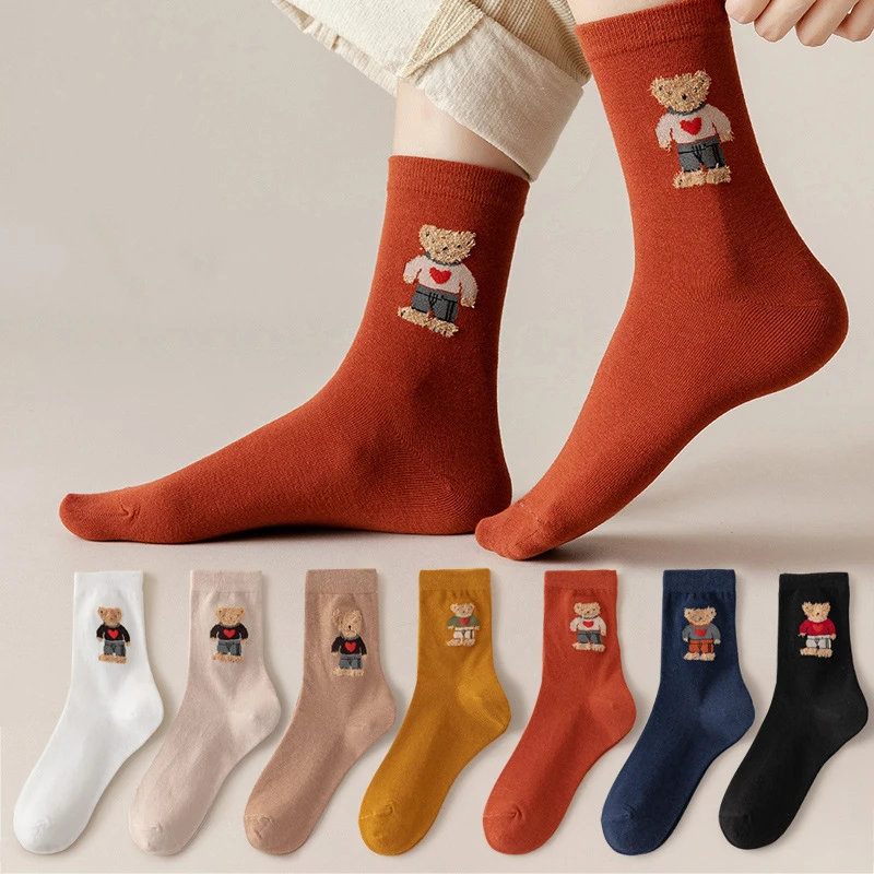 Trendy socks Cartoon Bear Men's Women Socks Cotton Harajuku Style Sport Boy girls Skateboard Novelty Breathable Christmas Gift