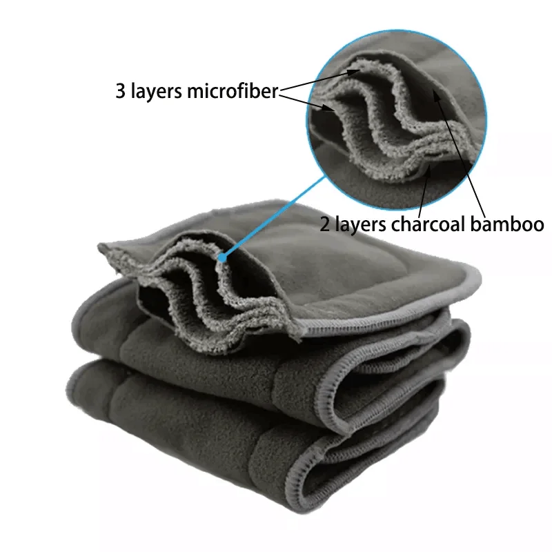 5pcs Ananbaby Hot Selling 5 Layers Natural Material Cloth Diaper Liner Soft Absorption Charcoal Bamboo Inserts