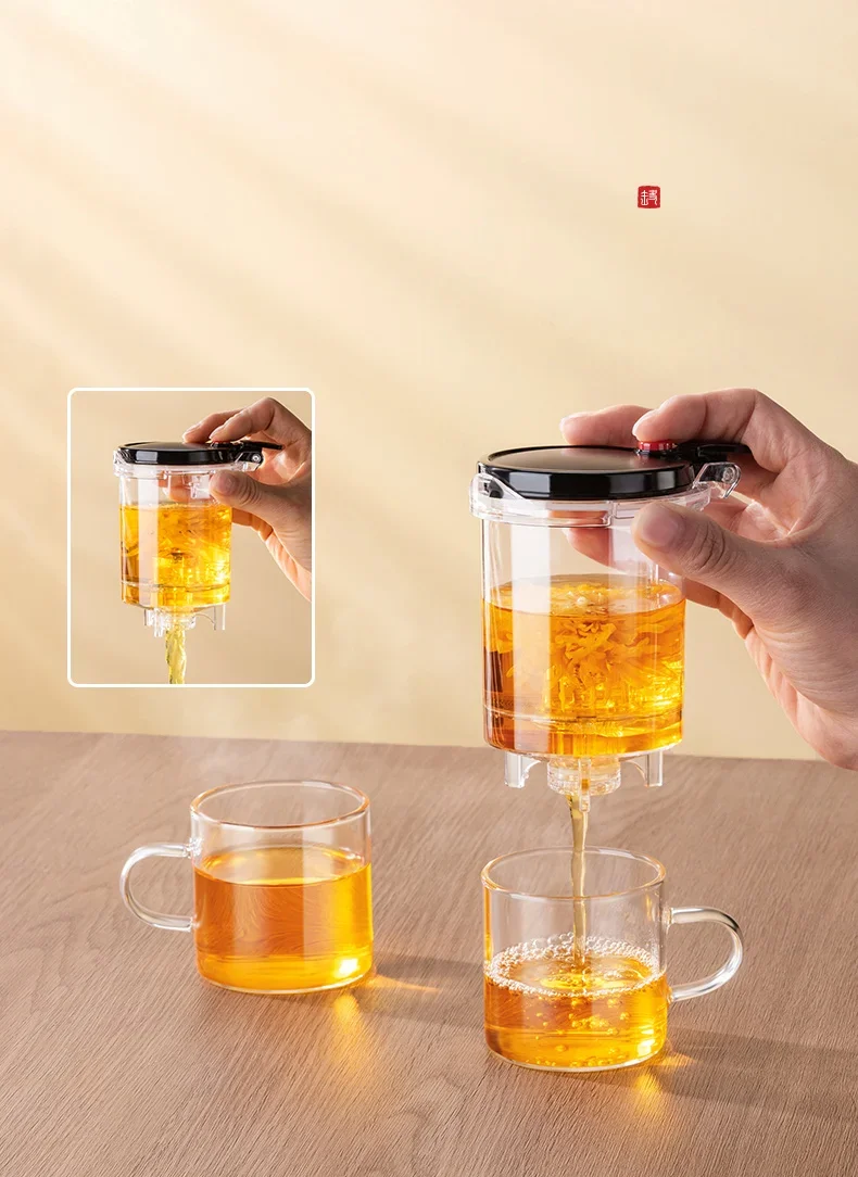 Teapot With Infuser Thickened Glass Heated Resistant Tea Pot One-button Filtering Tea Separation Kettle Tea Coffee Maker Teapot With Infuser Thickened Glass Heated Resistant Tea Pot One-button Filtering Tea Separation Kettle Tea Coffee Maker