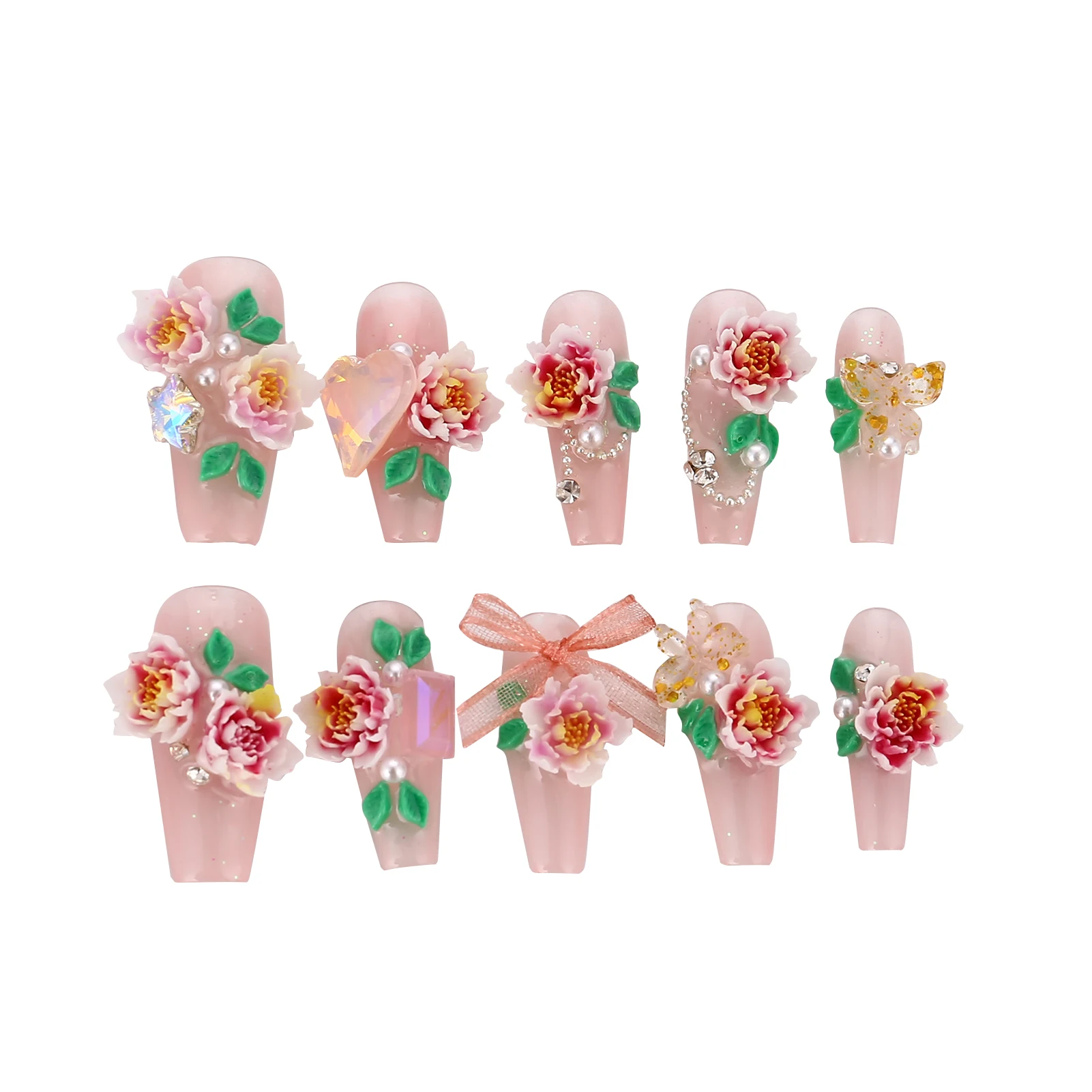 

Pink Fake Nails with Flower Decor Durable & Never Splitting Comfort Fake Nails for Shopping Traveling Dating