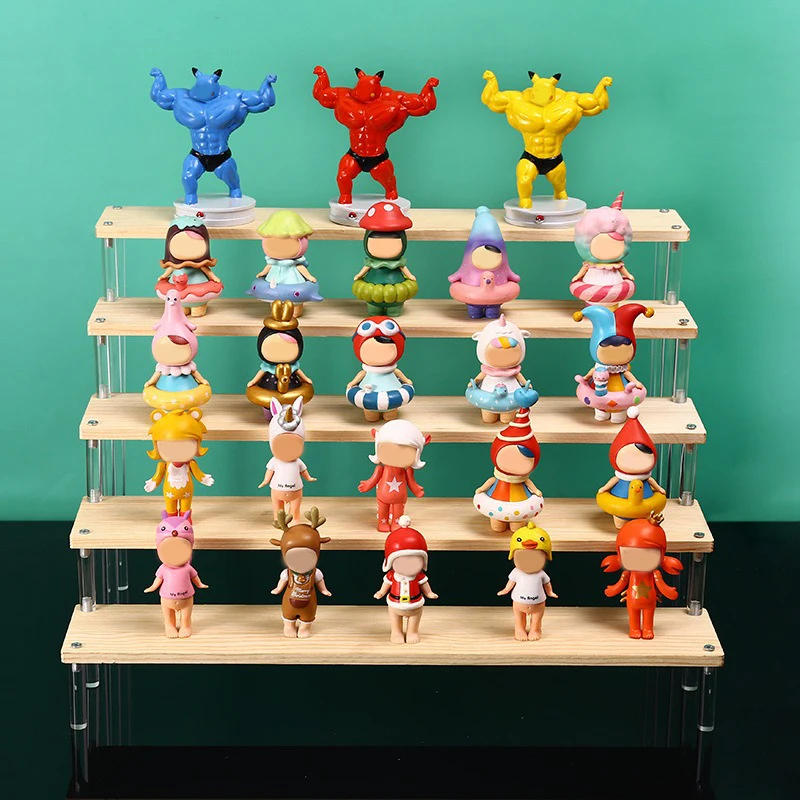 Wood Acrylic Display Stand Display Riser Shelf for Cupcake Perfume Animation Figure Doll Blind Box Shelves Organizers 3