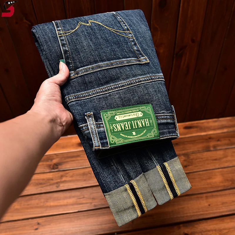 Simple fashion high-end jeans men's autumn and winter classic slim fit ankle-tied trendy versatile casual stretch denim pants 2