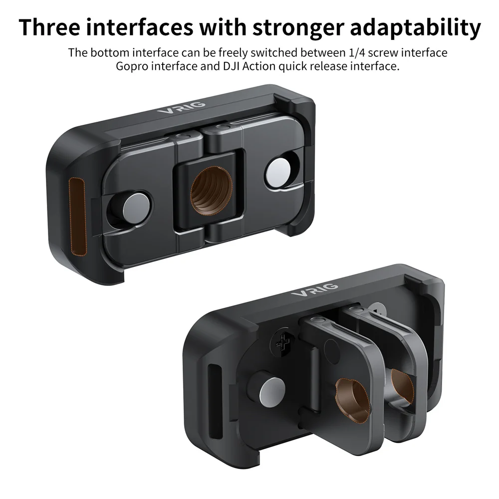 VRIG DJI-AC Gopro 마운트 1/4 나사 포트 3-in-1 인터페이스가 포함된 Insta360 X4용 새로운 3-in-1 자기 퀵 릴리스 어댑터