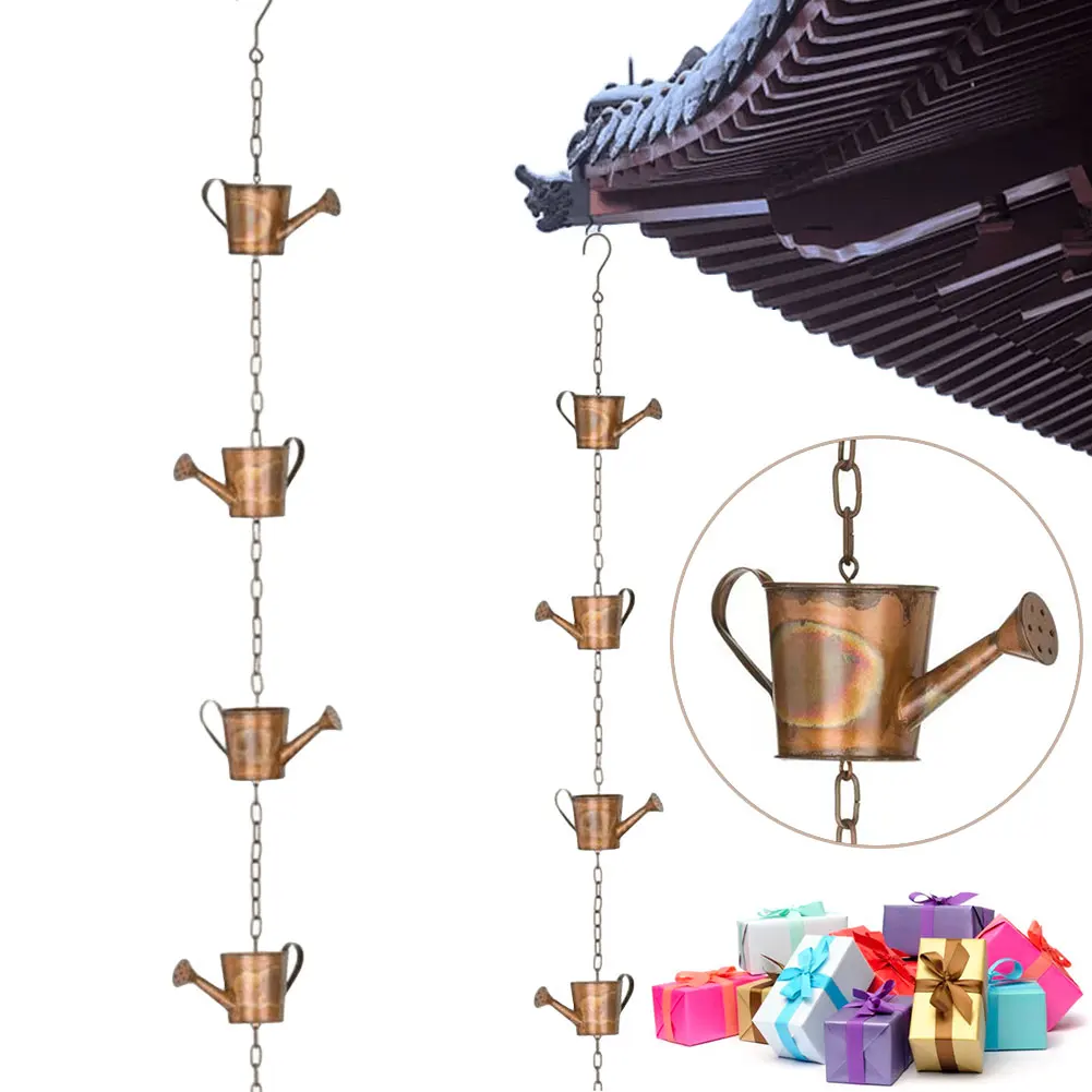 Creative Birds On Cups Metal Rain Chain Rain Catcher Chain Mobile Bronze Decorative Bird Rainwater Garden Display Pendant