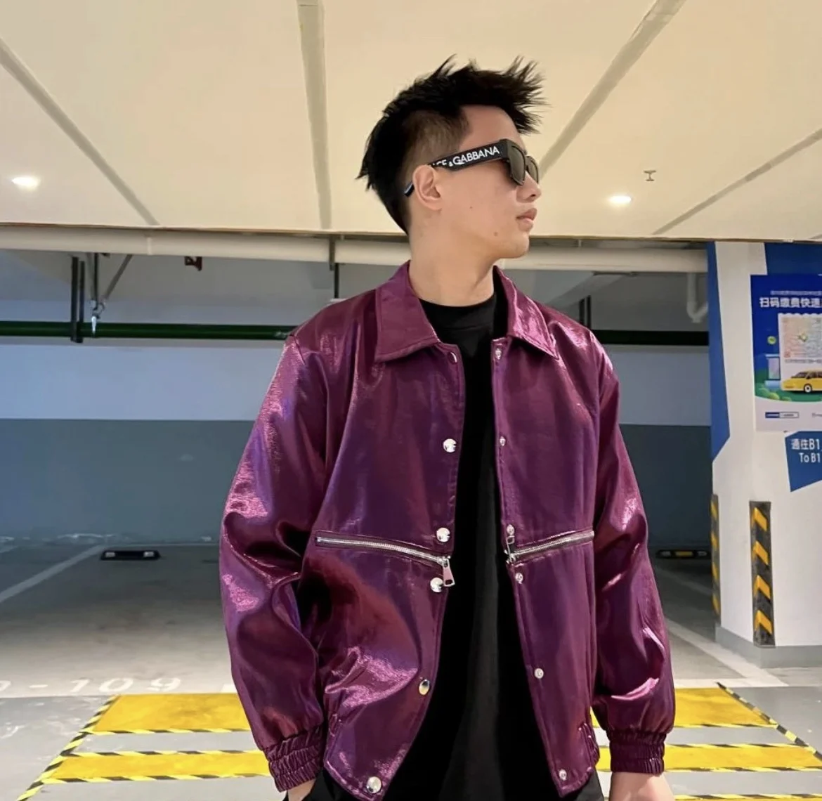 Fashion Spring Autumn Men's New Fried Street Half Zipper Design Polo Collar Jacket All-match Personality Long Sleeve Coats