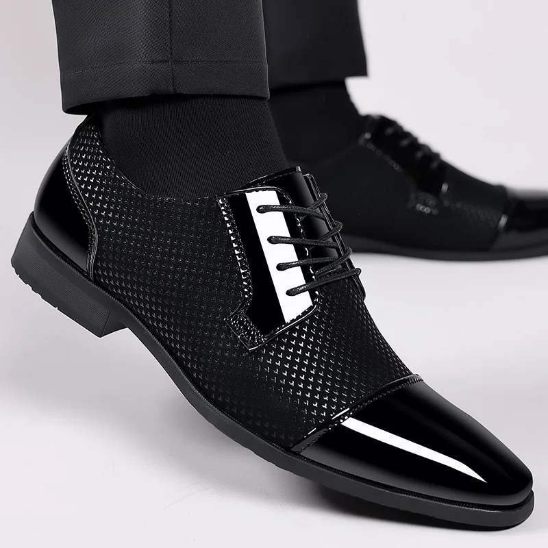 Men Dress Shoes Oxfords Patent Leather Shoes Lace Up Formal Wedding Party leather shoes