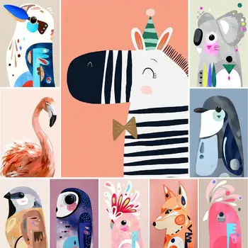 Dessin animé bricolage toile photo avec chiffres enfants peinture à l'huile paquet peinture acrylique par numéros Animal mignon pour enfants chambre mur 1