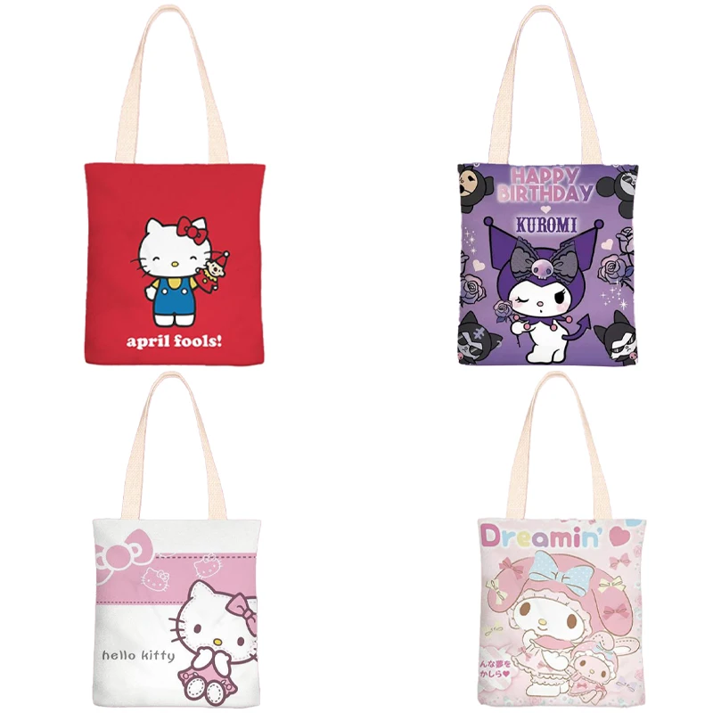 Kawaii Sanrios рюкзак с милым котенком Kuromi My Melody Cinnamoroll мультфильм аниме Холщовая Сумка