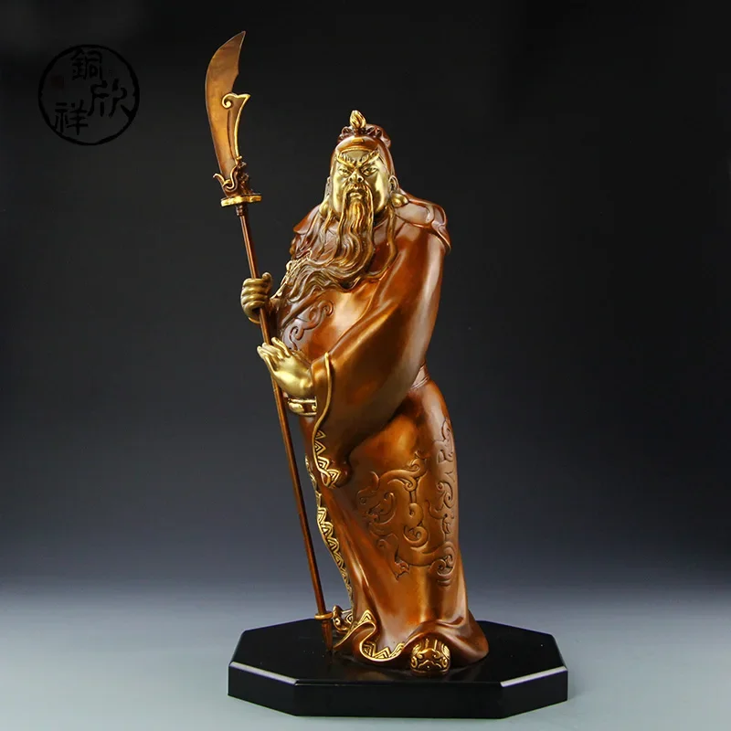 

Китайская историческая Ретро скульптура Guan Yu, украшения для дома и офиса, латунная медная статуя гуаню