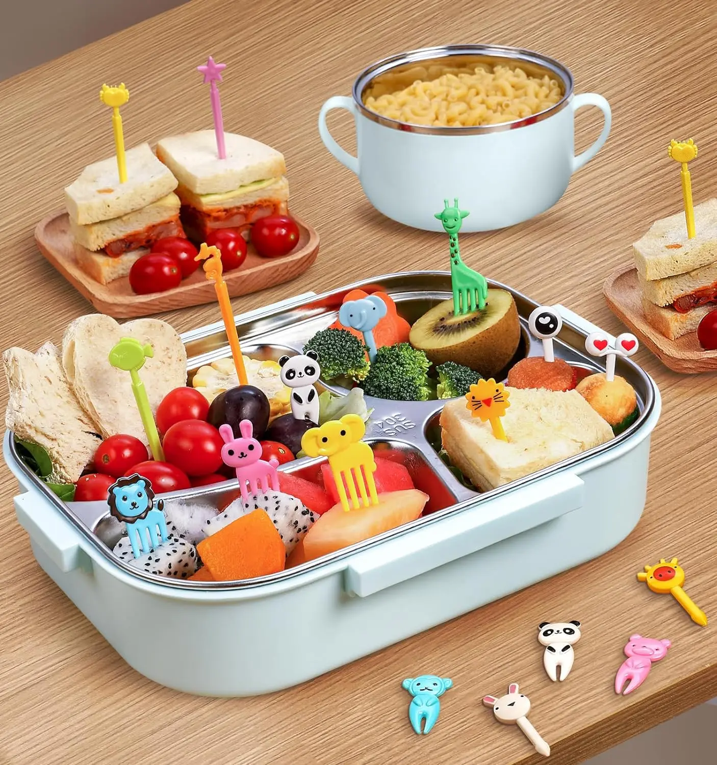 Description Picture 5 of itemCute Mini Food Picks Children Animal Toddler Cartoon Snack Cake Dessert Food Fruit Forks With Cutter Silicone Lunch Box Dividers