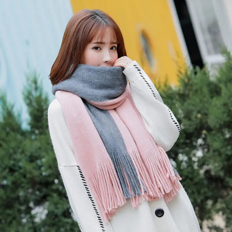 Winter Autumn New RetroImitation Cashmere Color Blocking Elegant Temperament Women Scarf Thickened Warm Defend Cold Collar Shawl