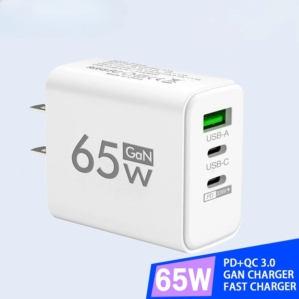 Chargeur USB GaN PD 65W, charge rapide, adaptateur de téléphone portable de type C pour iPhone Huawei, charge rapide 3.0, prise murale EU/US/KR