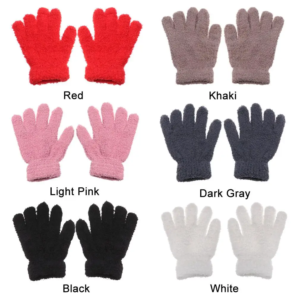 0-11 Years Old Winter Lovely Cartoon Soft Warm Full Fingers Kids Gloves Candy Color Coral Plush Mittens