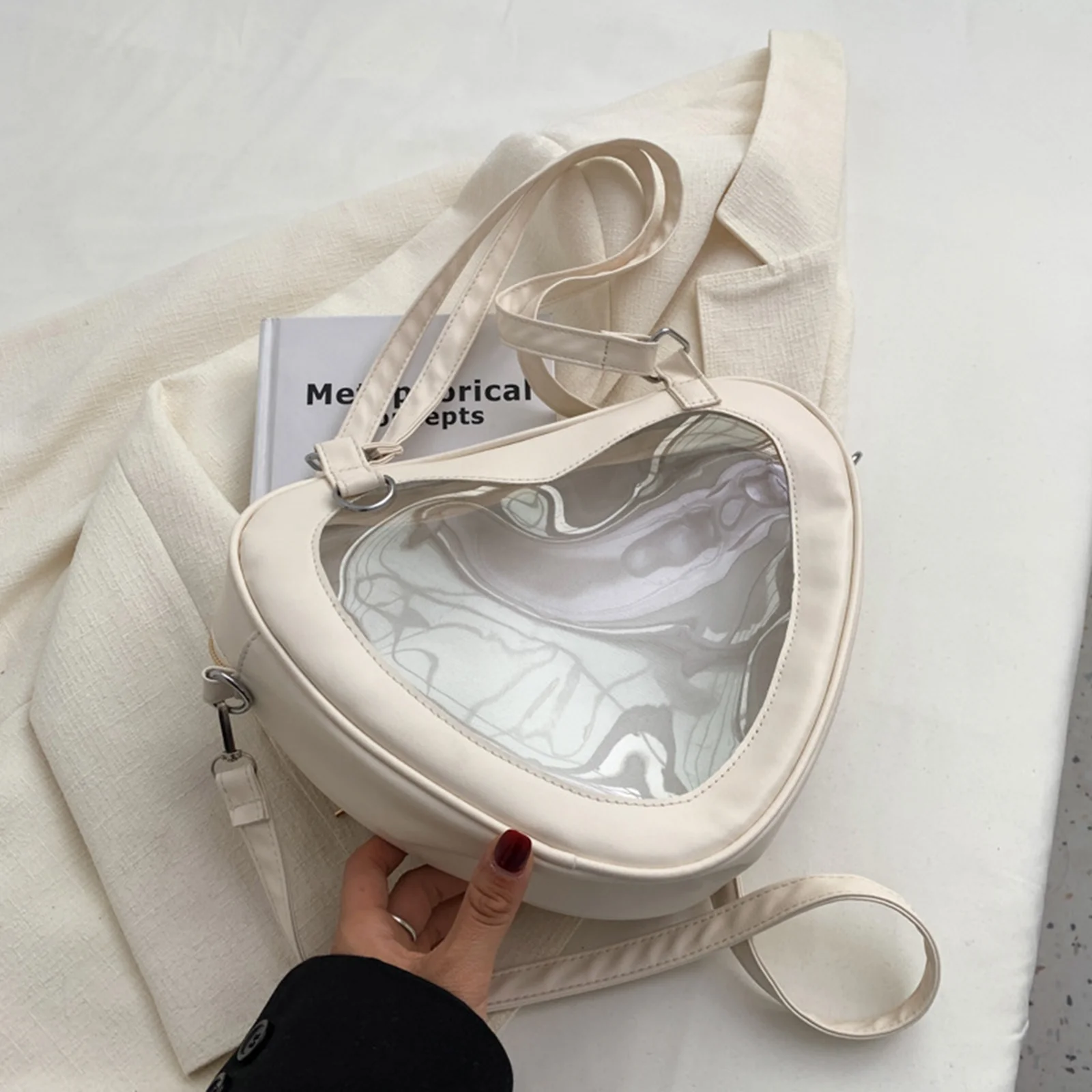 Fashion Women Transparent Shoulder Bag Love Heart Shaped Pvc Clear Lady Girls Underarm Casual Daily Travel Handbag Totes Purse